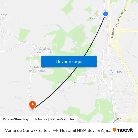Venta de Curro -Frente- (V) to Hospital NISA Sevilla Aljarafe map