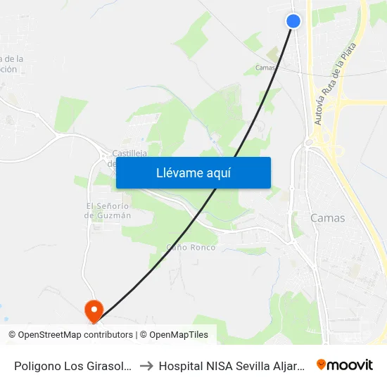 Poligono Los Girasoles to Hospital NISA Sevilla Aljarafe map