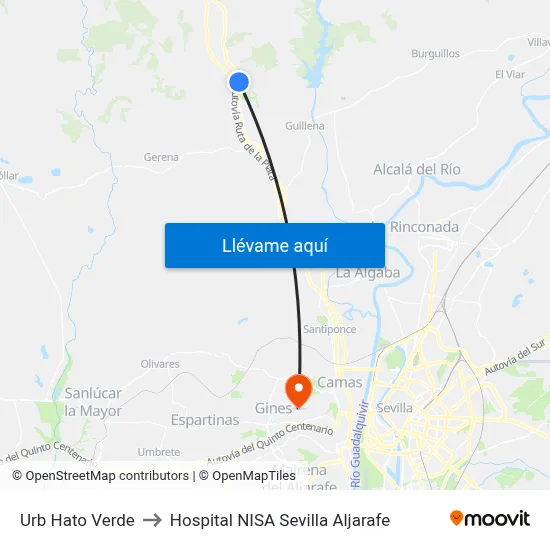 Urb Hato Verde to Hospital NISA Sevilla Aljarafe map
