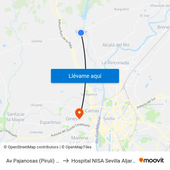 Av Pajanosas (Piruli) (V) to Hospital NISA Sevilla Aljarafe map