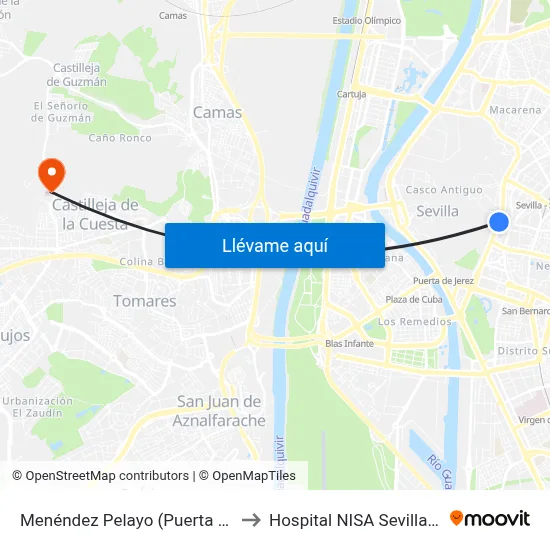 Menéndez Pelayo (Puerta Carmona) to Hospital NISA Sevilla Aljarafe map