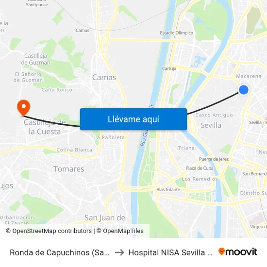 Ronda de Capuchinos (San Julián) to Hospital NISA Sevilla Aljarafe map