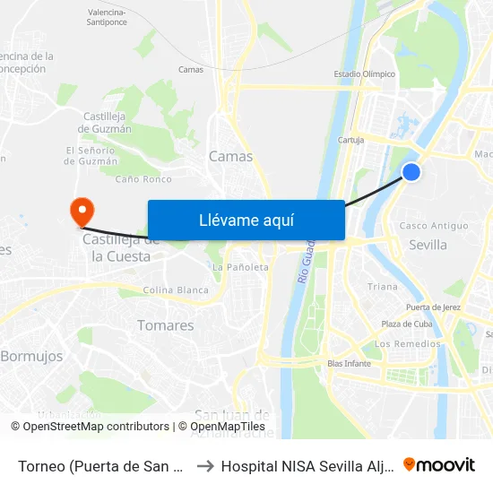 Torneo (Puerta de San Juan) to Hospital NISA Sevilla Aljarafe map