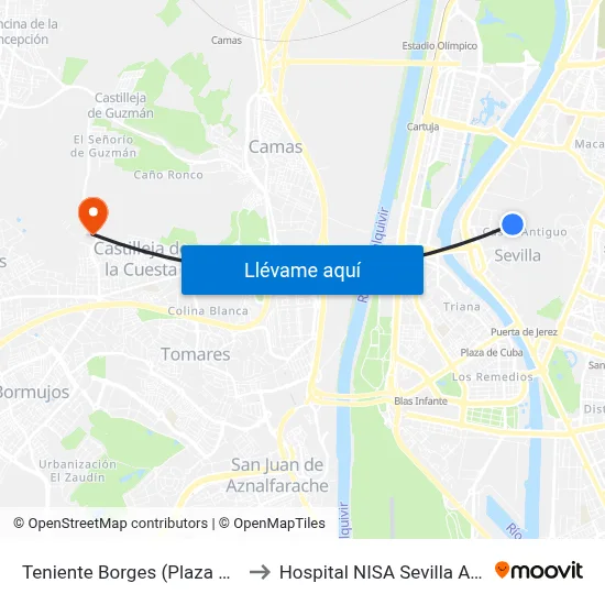 Teniente Borges (Plaza Duque) to Hospital NISA Sevilla Aljarafe map