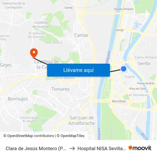 Clara de Jesús Montero (Procurador) to Hospital NISA Sevilla Aljarafe map