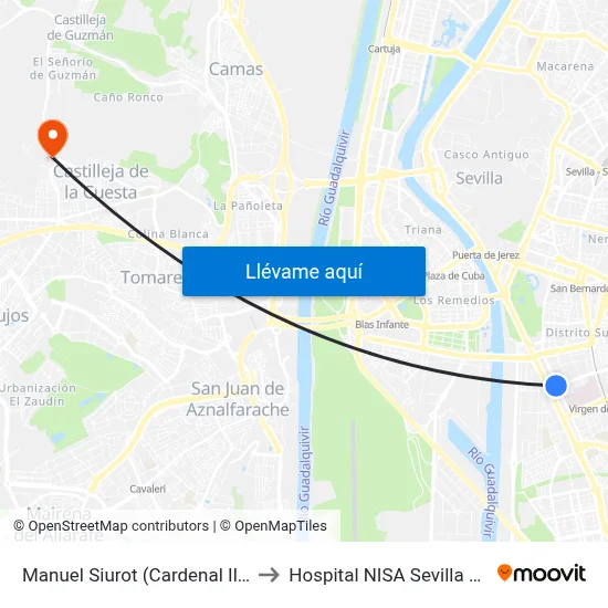 Manuel Siurot (Cardenal Ilundain) to Hospital NISA Sevilla Aljarafe map