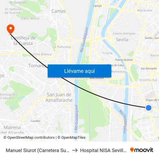 Manuel Siurot (Carretera Su Eminencia) to Hospital NISA Sevilla Aljarafe map