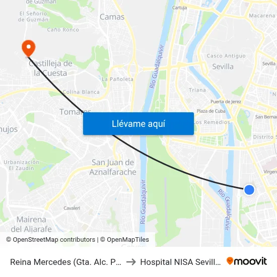 Reina Mercedes (Gta. Alc. Parias Merry) to Hospital NISA Sevilla Aljarafe map