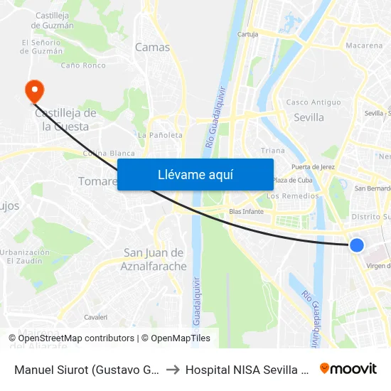 Manuel Siurot (Gustavo Gallardo) to Hospital NISA Sevilla Aljarafe map