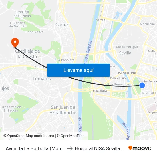 Avenida La Borbolla (Montevideo) to Hospital NISA Sevilla Aljarafe map