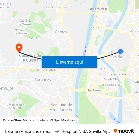 Laraña (Plaza Encarnación) to Hospital NISA Sevilla Aljarafe map