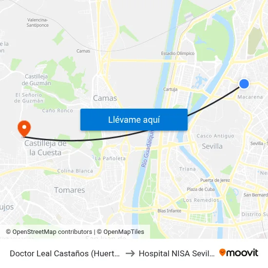Doctor Leal Castaños (Huerta Del Carmen) to Hospital NISA Sevilla Aljarafe map