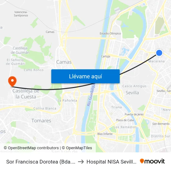 Sor Francisca Dorotea (Bda. La Barzola) to Hospital NISA Sevilla Aljarafe map