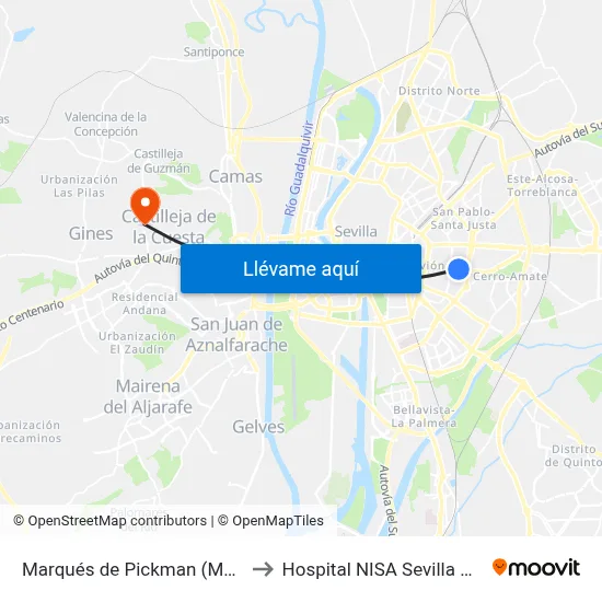 Marqués de Pickman (Mercado) to Hospital NISA Sevilla Aljarafe map