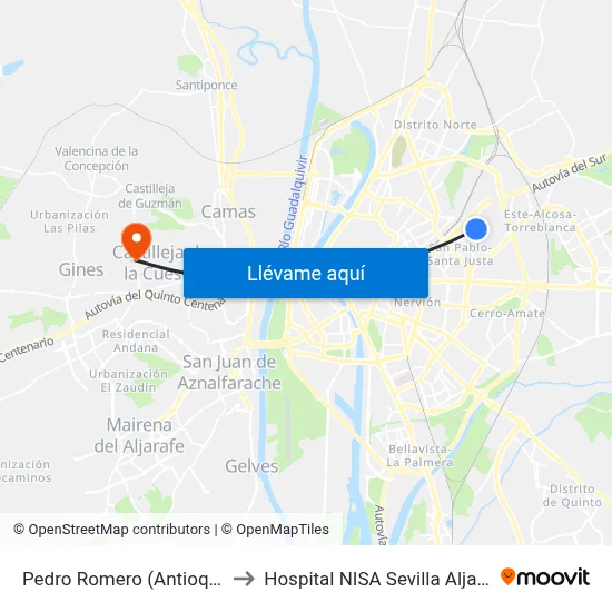 Pedro Romero (Antioquía) to Hospital NISA Sevilla Aljarafe map