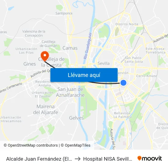 Alcalde Juan Fernández (El Plantinar) to Hospital NISA Sevilla Aljarafe map