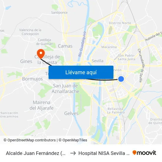 Alcalde Juan Fernández (El Juncal) to Hospital NISA Sevilla Aljarafe map