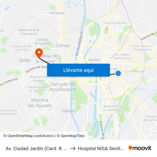 Av. Ciudad Jardín (Card. R. de Castro) to Hospital NISA Sevilla Aljarafe map