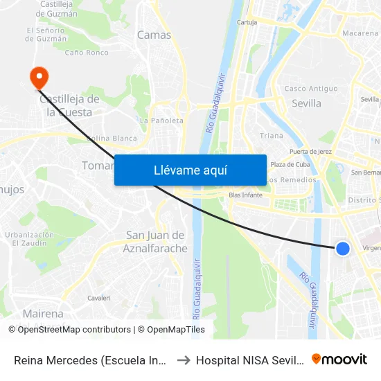 Reina Mercedes (Escuela Ing. Edificación) to Hospital NISA Sevilla Aljarafe map