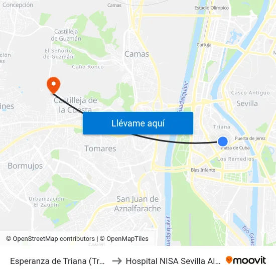 Esperanza de Triana (Trabajo) to Hospital NISA Sevilla Aljarafe map