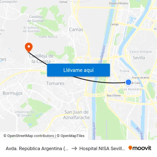 Avda. República Argentina (Calle Arcos) to Hospital NISA Sevilla Aljarafe map