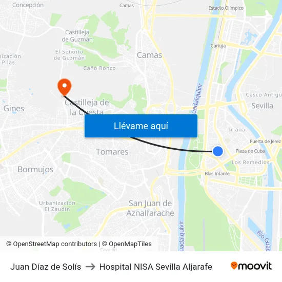 Juan Díaz de Solís to Hospital NISA Sevilla Aljarafe map
