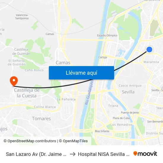 San Lazaro  Av (Dr. Jaime Marcos) to Hospital NISA Sevilla Aljarafe map