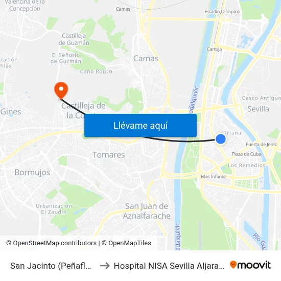 San Jacinto (Peñaflor) to Hospital NISA Sevilla Aljarafe map