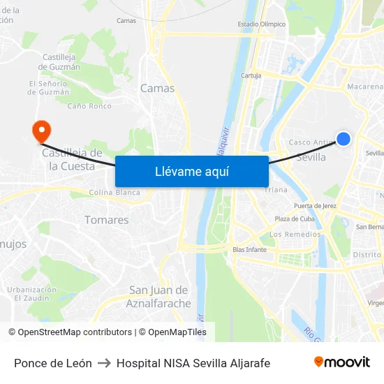 Ponce de León to Hospital NISA Sevilla Aljarafe map