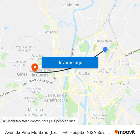 Avenida Pino Montano (Las Almenas) to Hospital NISA Sevilla Aljarafe map