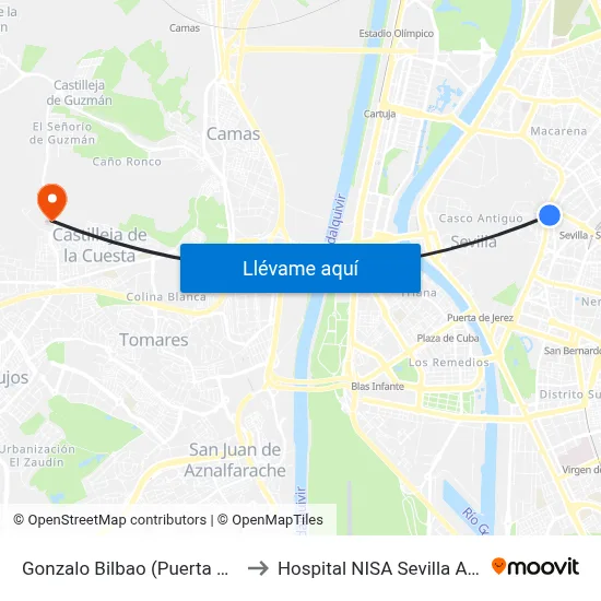 Gonzalo Bilbao (Puerta Osario) to Hospital NISA Sevilla Aljarafe map