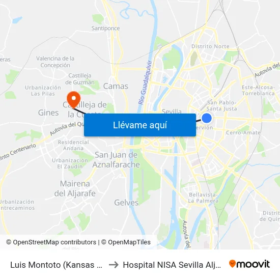 Luis Montoto (Kansas City) to Hospital NISA Sevilla Aljarafe map