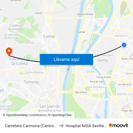 Carretera Carmona (Centro de Salud) to Hospital NISA Sevilla Aljarafe map