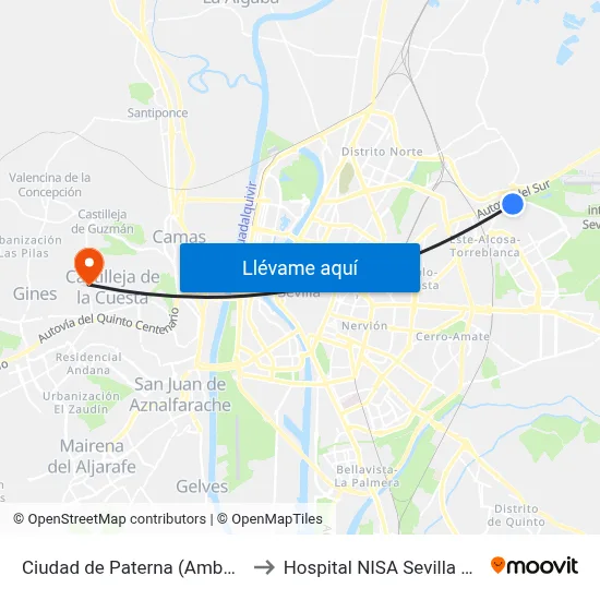Ciudad de Paterna (Ambulatorio) to Hospital NISA Sevilla Aljarafe map