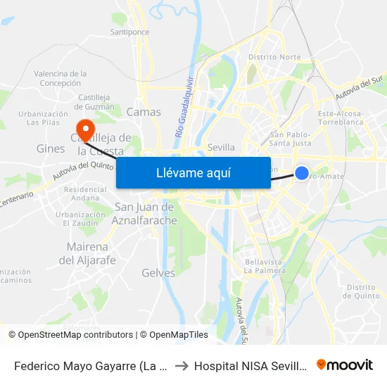 Federico Mayo Gayarre (La Candelaria) to Hospital NISA Sevilla Aljarafe map