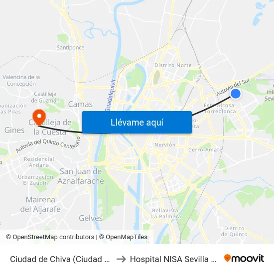 Ciudad de Chiva (Ciudad de Liria) to Hospital NISA Sevilla Aljarafe map