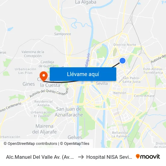 Alc.Manuel Del Valle Av. (Av.Pino Montano) to Hospital NISA Sevilla Aljarafe map