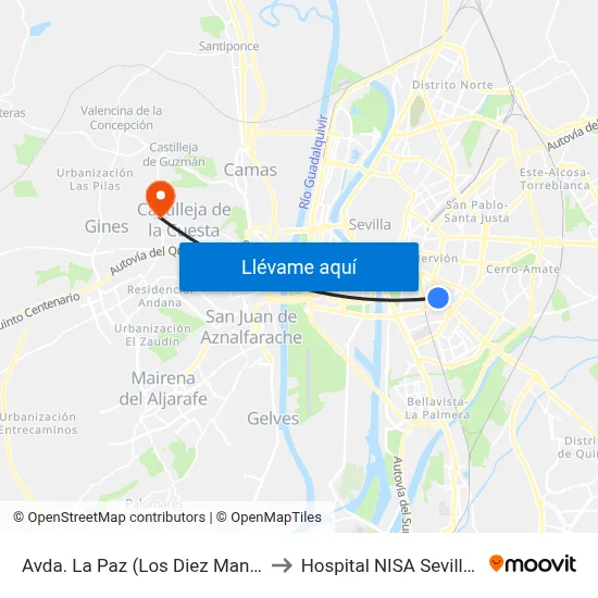 Avda. La Paz (Los Diez Mandamientos) to Hospital NISA Sevilla Aljarafe map