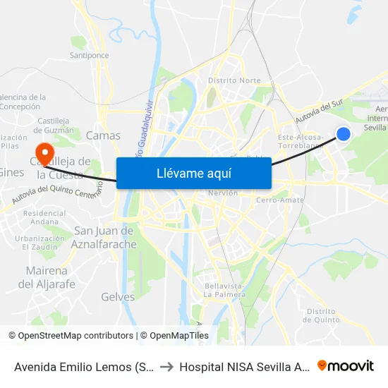 Avenida Emilio Lemos (Sendai) to Hospital NISA Sevilla Aljarafe map