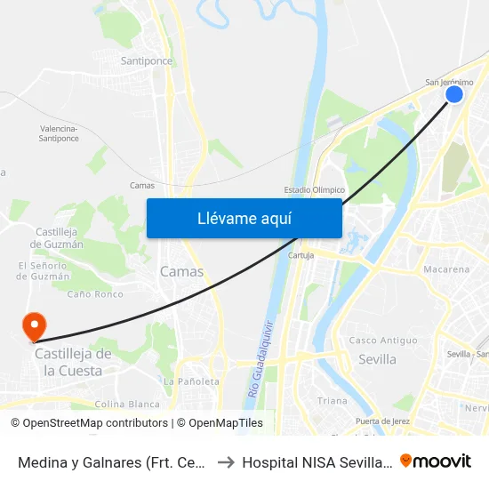 Medina y Galnares (Frt. Centro Salud) to Hospital NISA Sevilla Aljarafe map