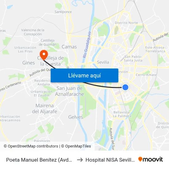 Poeta Manuel Benítez (Avda. de La Paz) to Hospital NISA Sevilla Aljarafe map
