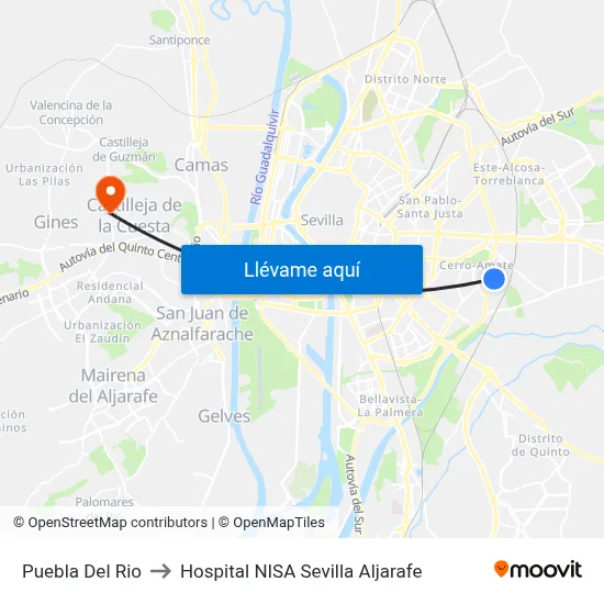 Puebla Del Rio to Hospital NISA Sevilla Aljarafe map