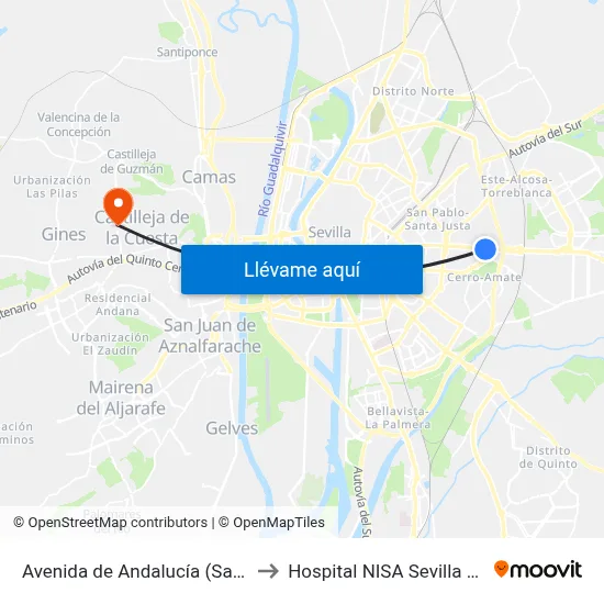 Avenida de Andalucía (Satsumas) to Hospital NISA Sevilla Aljarafe map