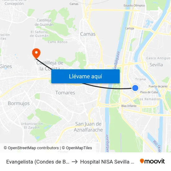 Evangelista (Condes de Bustillo) to Hospital NISA Sevilla Aljarafe map