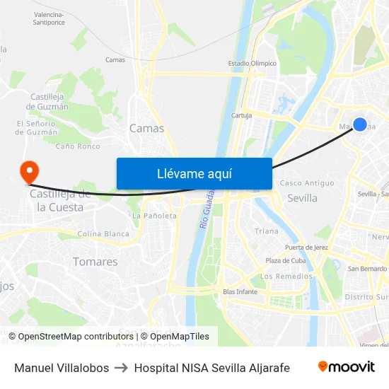 Manuel Villalobos to Hospital NISA Sevilla Aljarafe map