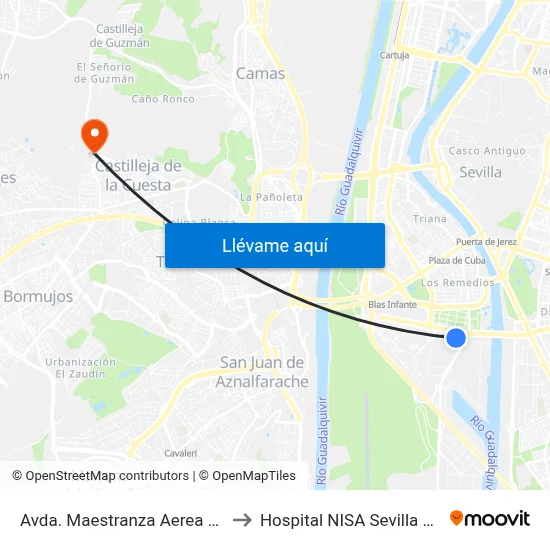 Avda. Maestranza Aerea (Airbus) to Hospital NISA Sevilla Aljarafe map