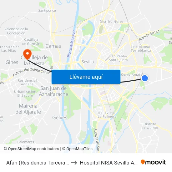 Afán (Residencia Tercera Edad) to Hospital NISA Sevilla Aljarafe map