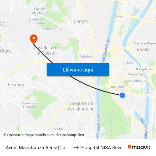 Avda. Maestranza Aerea(Comisaria Policia) to Hospital NISA Sevilla Aljarafe map