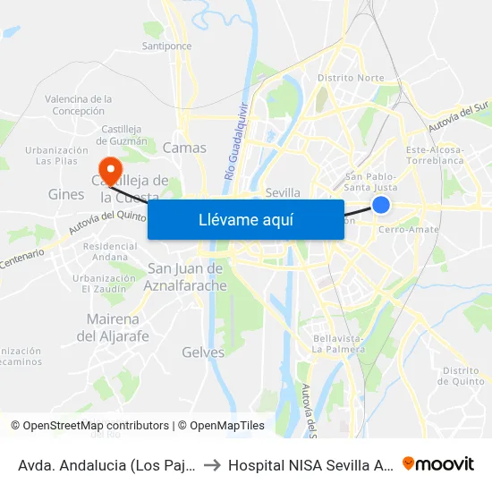Avda. Andalucia (Los Pajaritos) to Hospital NISA Sevilla Aljarafe map