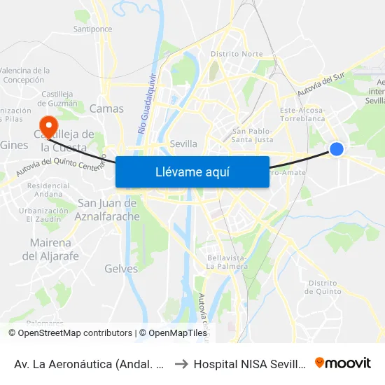 Av. La Aeronáutica (Andal. Residencial) to Hospital NISA Sevilla Aljarafe map